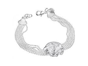 Plated White Gold Sterling Silver 925 Bracelet Women Beads Flower Bangle Fashion Girl Hand Chain Charms Jewelry Plated White Gold Sterling Silver 925 Bracelet Women Beads Flower Bangle Fashion Girl Hand Chain Charms Jewelry