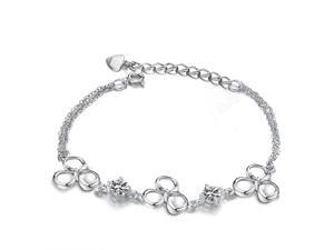 Plated White Gold Sterling Silver 925 Bracelet Women Shamrock CZ Crystal Fashion Girl Hand Chain Charms Jewelry Plated White Gold Sterling Silver 925 Bracelet Women Shamrock CZ Crystal Fashion Girl Hand Chain Charms Jewelry