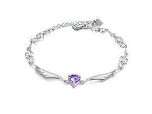 Plated White Gold Sterling Silver 925 Bracelet Women Wings Purple CZ Crystal Fashion Girl Hand Chain Charms Jewelry Plated White Gold Sterling Silver 925 Bracelet Women Wings Purple CZ Crystal Fashion Girl Hand Chain Charms Jewelry