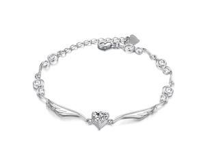 Plated White Gold Sterling Silver 925 Bracelet Women Wings CZ Crystal Fashion Girl Hand Chain Charms Jewelry Plated White Gold Sterling Silver 925 Bracelet Women Wings CZ Crystal Fashion Girl Hand Chain Charms Jewelry