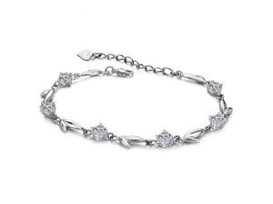 Plated White Gold Sterling Silver 925 Bracelet Women CZ Crystal Fashion Girl Hand Chain Charms Jewelry Plated White Gold Sterling Silver 925 Bracelet Women CZ Crystal Fashion Girl Hand Chain Charms Jewelry