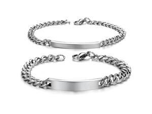 Pair Silver Bracelet Stainless Steel Bangle Fashion Boy Girls Hand Chain Charms Jewelry Womens Pair Silver Bracelet Stainless Steel Bangle Fashion Boy Girls Hand Chain Charms Jewelry Womens