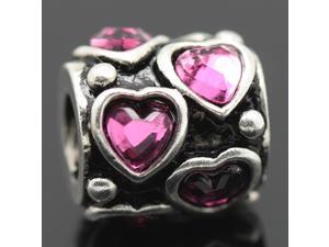 Pink Crystal Stone Heart 925 Sterling Silver European Charm Bead for Pandora Bracelet Necklace Chain Pink Crystal Stone Heart 925 Sterling Silver European Charm Bead for Pandora Bracelet Necklace Chain