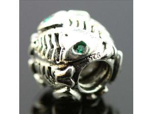Fish Bone Fossil Green Crystal 925 Sterling Silver European Charm Bead for Pandora Bracelet Necklace Chain Fish Bone Fossil Green Crystal 925 Sterling Silver European Charm Bead for Pandora Bracelet Necklace Chain