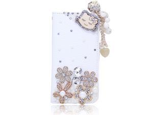 Kitty Cat Wood Pearl Pendant PU Leather Wallet For Sumsung Not2 N7100 Kitty Cat Wood Pearl Pendant PU Leather Wallet For Sumsung Not2 N7100