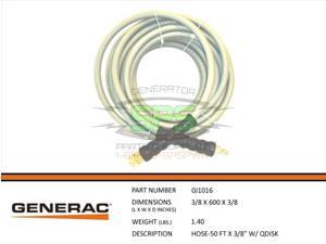 Generac HOSE-50FT X 3/8" W/QDISK Part# 0J1016 Generac HOSE-50FT X 3/8" W/QDISK Part# 0J1016