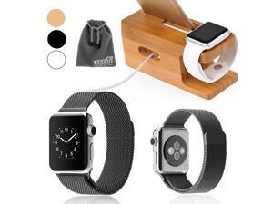 EEEKit 2-in-1 Kit for Apple watch 38mm, Stainless Steel Magnetic closure Milanese Loop Mesh Watch Band Strap + Bamboo Wood Station Cradle Dock, Compatible With Apple watch, Watch Sport, Watch Edition EEEKit 2-in-1 Kit for Apple watch 38mm, Stainless Steel Magnetic closure Milanese Loop Mesh Watch Band Strap + Bamboo Wood Station Cradle Dock, Compatible With Apple watch, Watch Sport, Watch Edition