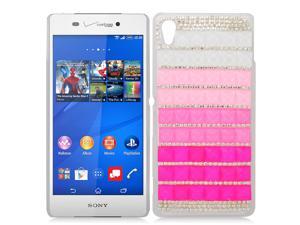 Sony Xperia Z3v Back Cover Case - 3D White/Pink/Hot Pink With Full Rhinestones Sony Xperia Z3v Back Cover Case - 3D White/Pink/Hot Pink With Full Rhinestones