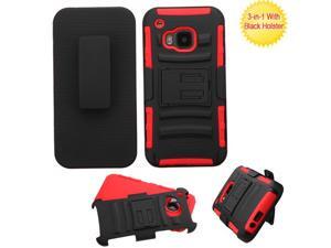 HTC One M9 Hard Cover and Silicone Protective Case - Hybrid Black/Red Curve Stand w/ Holster HTC One M9 Hard Cover and Silicone Protective Case - Hybrid Black/Red Curve Stand w/ Holster
