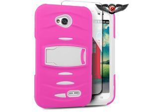 LG Optimus L70 MS323 Hard Cover and Silicone Protective Case - Armor Hybrid Hot Pink/White w/ Vertical Stand LG Optimus L70 MS323 Hard Cover and Silicone Protective Case - Armor Hybrid Hot Pink/White w/ Vertical Stand