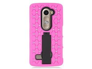 LG Leon C40 Hard Cover and Silicone Protective Case - Hybrid Hot Pink/ Black Symbiosis Stand With Some Rhinestones (New) LG Leon C40 Hard Cover and Silicone Protective Case - Hybrid Hot Pink/ Black Symbiosis Stand With Some Rhinestones (New)