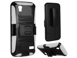 Huawei SnapTo LTE G620 Pronto H891L Hard Cover and Silicone Protective Case - Hybrid Black/White Curve Stand w/ Holster Huawei SnapTo LTE G620 Pronto H891L Hard Cover and Silicone Protective Case - Hybrid Black/White Curve Stand w/ Holster