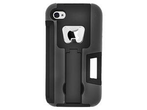 Hybrid Rubberized Bottle Opener Kickstand Case with Credit Card Slot For Apple iPhone 4 4S - Black Hybrid Rubberized Bottle Opener Kickstand Case with Credit Card Slot For Apple iPhone 4 4S - Black