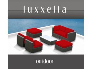 Luxxella Outdoor Patio Wicker MALLINA Sofa Sectional Furniture 7pc All Weather Couch Set Red Luxxella Outdoor Patio Wicker MALLINA Sofa Sectional Furniture 7pc All Weather Couch Set Red