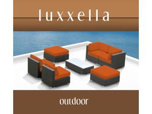 Luxxella Outdoor Patio Wicker MALLINA Sofa Sectional Furniture 7pc All Weather Couch Set Orange Luxxella Outdoor Patio Wicker MALLINA Sofa Sectional Furniture 7pc All Weather Couch Set Orange