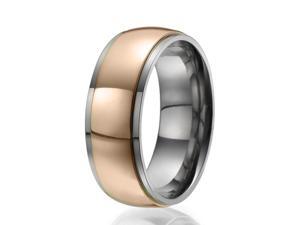 8mm Titanium Ring with a centered wide stripe plated with rose gold 8mm Titanium Ring with a centered wide stripe plated with rose gold