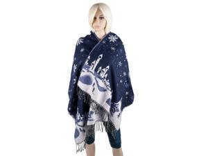 Aerusi Woman’s Reversible Snow Village Blanket Cashmere Scarf Wrap Oversized Shawl with Fringes (Navy Blue Snowflake) Aerusi Woman’s Reversible Snow Village Blanket Cashmere Scarf Wrap Oversized Shawl with Fringes (Navy Blue Snowflake)