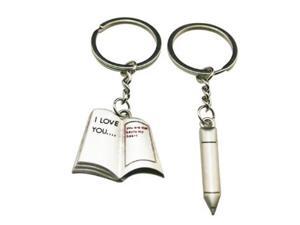 Metal Nickel Key Ring Key Chain Book And Pen Shape For Lovers Sweethearts Valentine's Day Gift(Pack Of 2) Metal Nickel Key Ring Key Chain Book And Pen Shape For Lovers Sweethearts Valentine's Day Gift(Pack Of 2)
