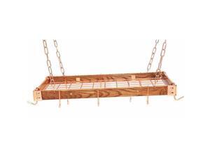 Rogar KD Rectangular Hanging Pot Racks with Grid In Dark Wood and Copper Rogar KD Rectangular Hanging Pot Racks with Grid In Dark Wood and Copper