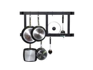 Rogar Ultimate Wall Mounted Pot Rack In Black with 8 Black Regular Hooks Rogar Ultimate Wall Mounted Pot Rack In Black with 8 Black Regular Hooks