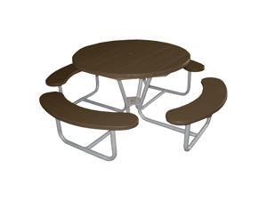 Eagle One Round Greenwood Picnic Table Metal Base In Brown Eagle One Round Greenwood Picnic Table Metal Base In Brown