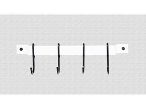 Rogar Wall Mounted Utensil Rack In White with 4 Black Regular Hooks - 12 Inch Rogar Wall Mounted Utensil Rack In White with 4 Black Regular Hooks - 12 Inch