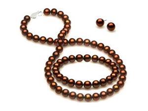 Genuine 8.5-9mm Brown Freshwater Pearl Necklace, Bracelet & Earring Set In Sterling Silver Genuine 8.5-9mm Brown Freshwater Pearl Necklace, Bracelet & Earring Set In Sterling Silver