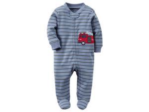 Carter's Boys Grey Striped Fire Truck Applique Footie NEWBORN Carter's Boys Grey Striped Fire Truck Applique Footie NEWBORN