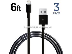 3 Pack - 6ft 8 Pin Lightning to USB Sync Data Charger USB Cable for Apple iPad Air 2, iPad Air, iPhone 6, 6 Plus, iPad mini, mini 2, mini 3, iPhone 5, 5c, 5s, iPod nano 7th Gen, iPod touch 5th Gen 3 Pack - 6ft 8 Pin Lightning to USB Sync Data Charger USB Cable for Apple iPad Air 2, iPad Air, iPhone 6, 6 Plus, iPad mini, mini 2, mini 3, iPhone 5, 5c, 5s, iPod nano 7th Gen, iPod touch 5th Gen