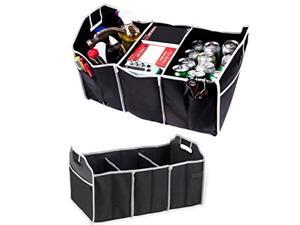 Car Trunk Organizer, 3 Large Sections Collapsible Folding Storage Bin, Black Car Trunk Organizer, 3 Large Sections Collapsible Folding Storage Bin, Black