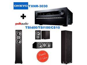 Onkyo TX-NR3030 11.2-Ch Dolby Atmos Ready Network A/V Receiver w/ HDMI 2.0 + 2 Polk Audio TSi400 Speaker - 2-way - Black + Polk Audio TSi100 Bookshelf Speakers (Pair, Black) + Polk Audio CS10 Center C Onkyo TX-NR3030 11.2-Ch Dolby Atmos Ready Network A/V Receiver w/ HDMI 2.0 + 2 Polk Audio TSi400 Speaker - 2-way - Black + Polk Audio TSi100 Bookshelf Speakers (Pair, Black) + Polk Audio CS10 Center C