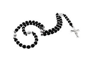 EDFORCE Stainless Steel Black Rubber Silicone Silver-Tone Beads Religious Cross Rosary Necklace Pendant EDFORCE Stainless Steel Black Rubber Silicone Silver-Tone Beads Religious Cross Rosary Necklace Pendant