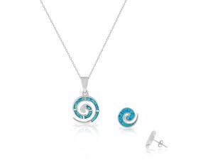 925 Sterling Silver Blue Turquoise-Tone Simulated Opal Whirlpool Stud Earrings Pendant Necklace Set 925 Sterling Silver Blue Turquoise-Tone Simulated Opal Whirlpool Stud Earrings Pendant Necklace Set