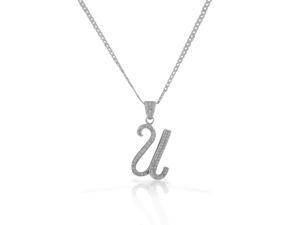 925 Sterling Silver CZ Letter Initial "U" Pendant Necklace - U 925 Sterling Silver CZ Letter Initial "U" Pendant Necklace - U