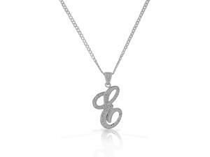 925 Sterling Silver CZ Letter Initial "E" Pendant Necklace - E 925 Sterling Silver CZ Letter Initial "E" Pendant Necklace - E