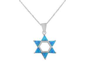 925 Sterling Silver Jewish Star of David Blue Turquoise-Tone Simulated Opal Pendant Necklace 925 Sterling Silver Jewish Star of David Blue Turquoise-Tone Simulated Opal Pendant Necklace