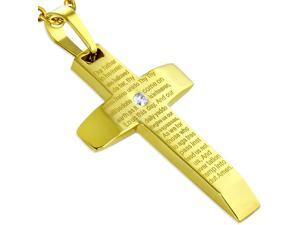 Stainless Steel CZ Yellow Gold-Tone Lords Our Father Prayer English Pendant Necklace, 20" Stainless Steel CZ Yellow Gold-Tone Lords Our Father Prayer English Pendant Necklace, 20"