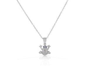 925 Sterling Silver White Clear Blue CZ Frog Pendant Necklace 925 Sterling Silver White Clear Blue CZ Frog Pendant Necklace