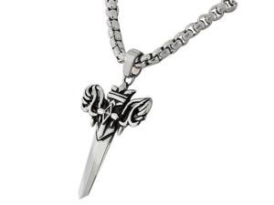 Stainless Steel Silver-Tone Large Mens Link Chain Sword Necklace Pendant Stainless Steel Silver-Tone Large Mens Link Chain Sword Necklace Pendant