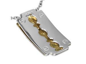 Stainless Steel Two-Tone Razor Blade Pendant Necklace with Chain Stainless Steel Two-Tone Razor Blade Pendant Necklace with Chain