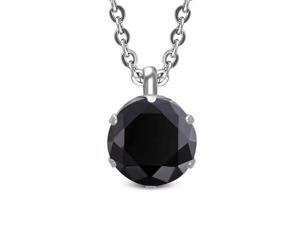 Stainless Steel Silver-Tone Womens Solitaire Prong-Set Black CZ Pendant Necklace Stainless Steel Silver-Tone Womens Solitaire Prong-Set Black CZ Pendant Necklace