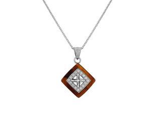 Stainless Steel Silver-Tone Simulated Amber White CZ Pendant Necklace Stainless Steel Silver-Tone Simulated Amber White CZ Pendant Necklace