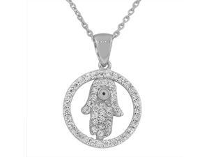 925 Sterling Silver Hamsa Evil Eye CZ Pendant Necklace with Chain 925 Sterling Silver Hamsa Evil Eye CZ Pendant Necklace with Chain