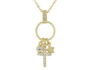 925 Sterling Silver Yellow Gold-Tone White CZ Cross Star Charms Link Chain Necklace 925 Sterling Silver Yellow Gold-Tone White CZ Cross Star Charms Link Chain Necklace