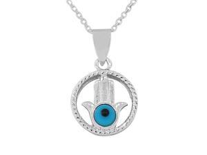 925 Sterling Silver Hamsa Blue Circle Evil Eye Pendant Necklace with Chain 925 Sterling Silver Hamsa Blue Circle Evil Eye Pendant Necklace with Chain