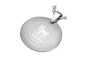 Stainless Steel Silver-Tone Greek Key Zodiac Sign Necklace Pendant - Aries, 24" Stainless Steel Silver-Tone Greek Key Zodiac Sign Necklace Pendant - Aries, 24"