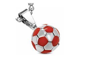 Stainless Steel Silver-Tone Red Soccer Ball Football Charm Pendant Necklace, 18" Stainless Steel Silver-Tone Red Soccer Ball Football Charm Pendant Necklace, 18"