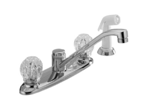Master Plumber (Peerless), 452680, Chrome 2 Plastic Knob Handle Kitchen Faucet With White Spray Master Plumber (Peerless), 452680, Chrome 2 Plastic Knob Handle Kitchen Faucet With White Spray