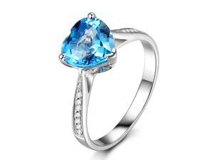 Heart Shaped 8mm Blue Topaz H/SI Diamonds 14K White Gold Engagement Wedding Ring Heart Shaped 8mm Blue Topaz H/SI Diamonds 14K White Gold Engagement Wedding Ring