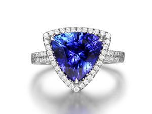 AAAAA 4.38ct Natural Trillion Cut Tanzanite Diamonds 18K White Gold Wedding Ring AAAAA 4.38ct Natural Trillion Cut Tanzanite Diamonds 18K White Gold Wedding Ring